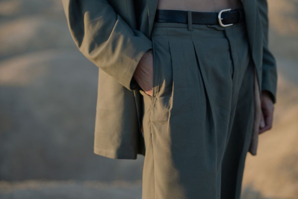 close up of a tapered suit pant leg after alterations