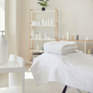 spa with clean white folded towels