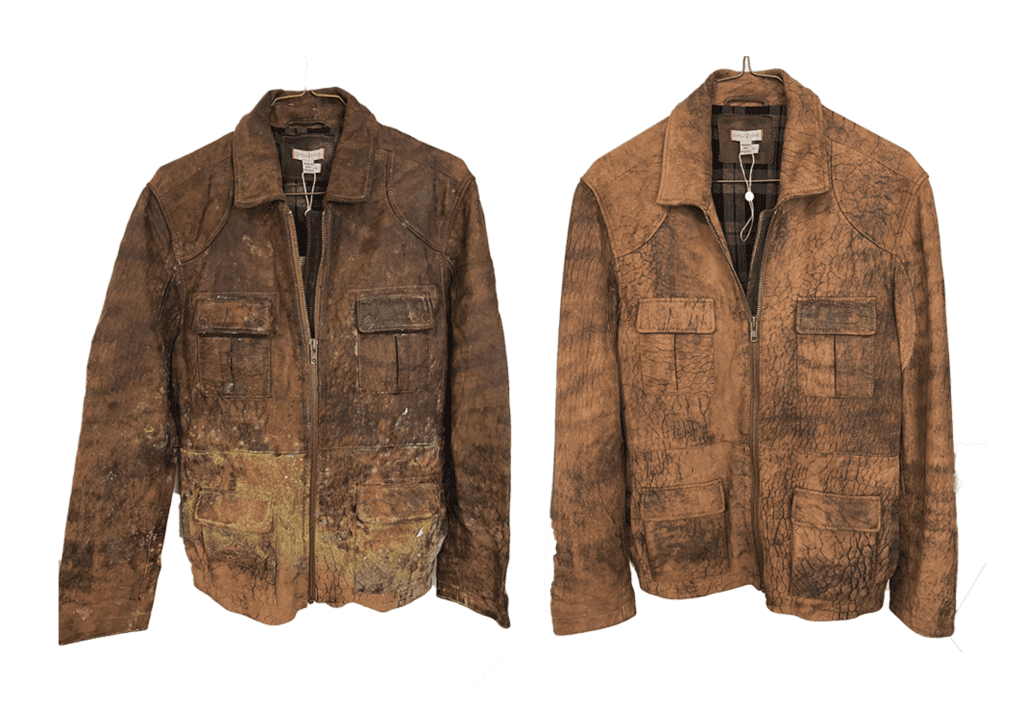 before and after restoration of cracked leather jacket