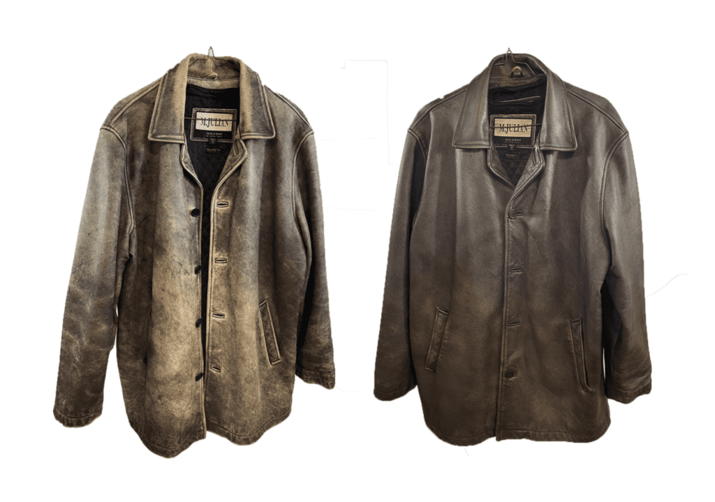 before and after restoration of leather jacket