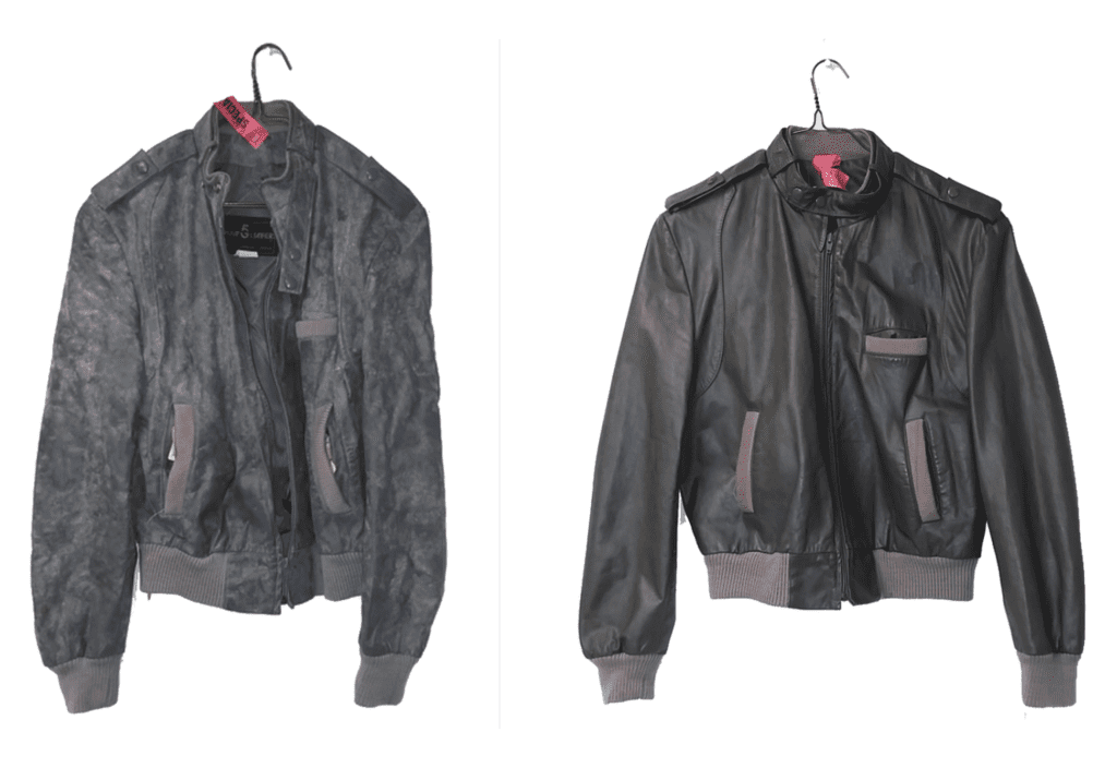 before and after restoration of leather jacket