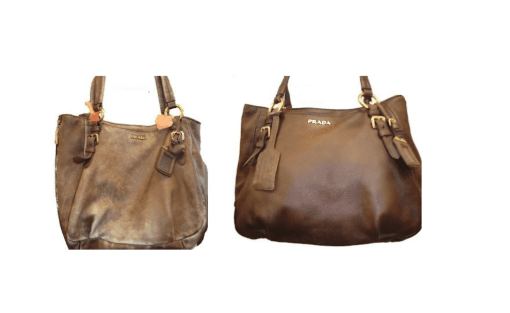 before and after restoration of prada bag