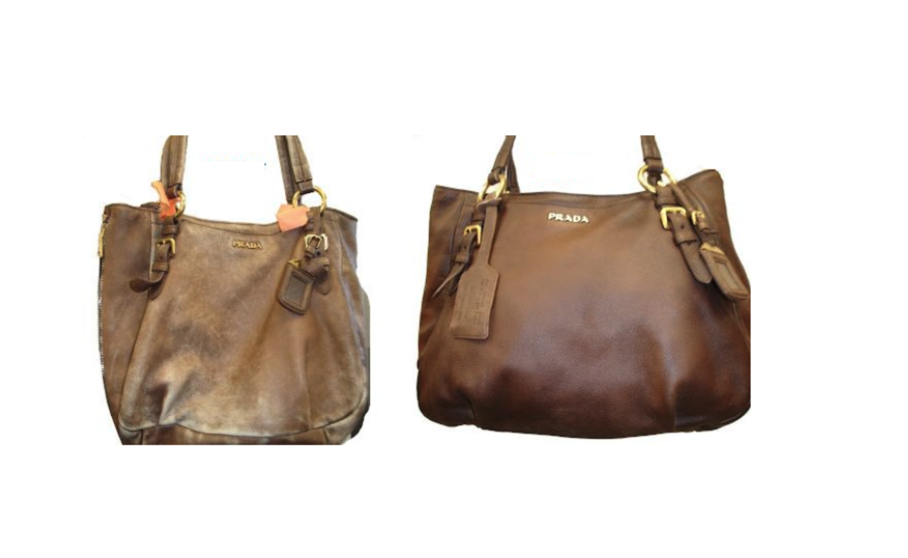 before and after restoration of prada bag