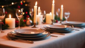 Christmas tablecloth before dinner with no stains