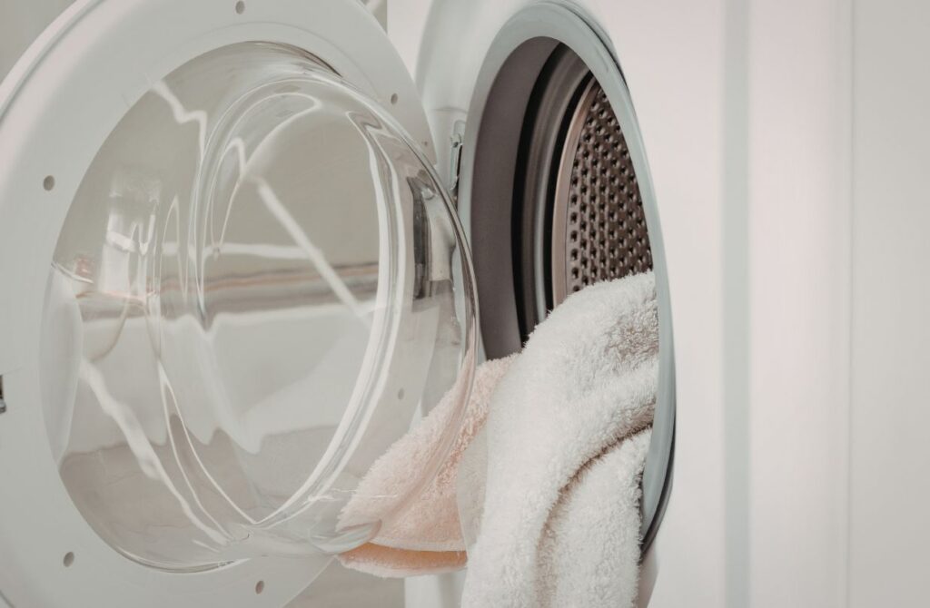 clothes hanging out of dryer
