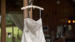 wedding dress on hanger after wedding